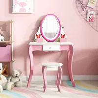 Kids Vanity Table Stool Set Pretend Play Makeup Desk With Whiteboard Markers