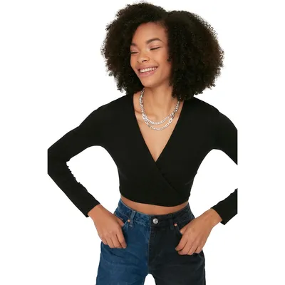 Women Young Slim Fit Basic Cache-coeur Knit Blouse