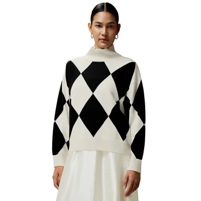 Argyle Preppy Wool Sweater For Women