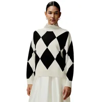 Argyle Preppy Wool Sweater For Women