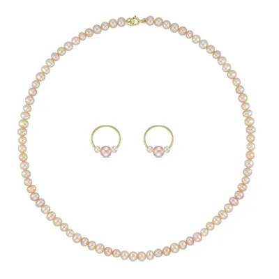 10kt 14" Pearl Necklace And Earring Set