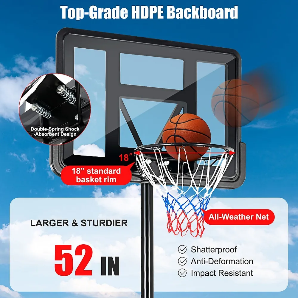 Costway Height Adjustable Portable Basketball Hoop System Shatterproof  Backboard Wheels 2 Nets 