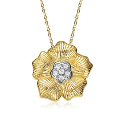 White Gold And 14k Yellow Gold Plated Cubic Zirconia Floral Pendant