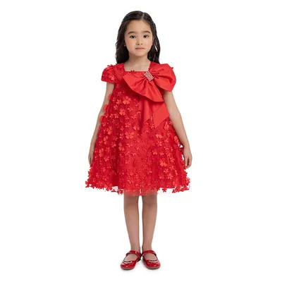 Kids' Red Trapeze Party Dress With A Bow