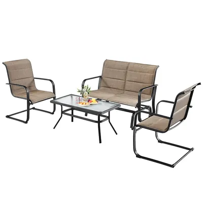 4 Pcs Outdoor Patio Furniture Set Padded Chairs Glider Loveseat Coffee Table