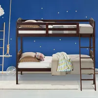 Wood Solid Hardwood Twin Bunk Beds Detachable Kids Ladder Safety Rail
