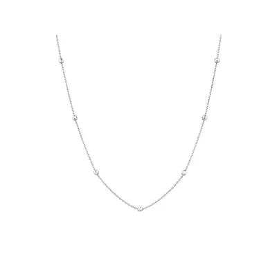 Cable Chain And Bead Station Necklace 10kt White Gold