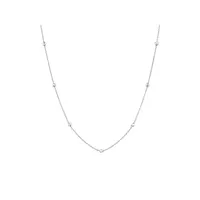 Cable Chain And Bead Station Necklace 10kt White Gold