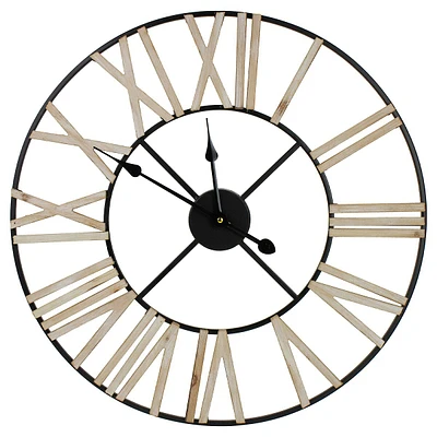 24" Roman Numeral Battery Operated Round Wall Clock With Metal Frame