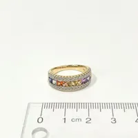 14k Yellow Gold 1.70 Cttw Rainbow Sapphire Gemstones & 0.36 Cttw Diamond Anniversary Ring