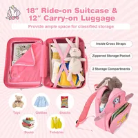 2pc Kids Ride-on Luggage Set 18" Carry-on Suitcase & 12" Backpack Anti-loss Rope