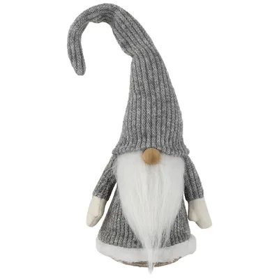 14" Gray And White Standing Gnome Christmas Figure