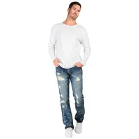 Men's Premium Jeans Slim Straight Leg Destroyed Blue Bleach Splatter