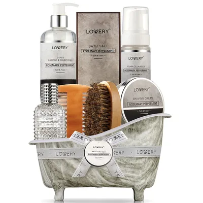 Premium Bath And Body Beauty Basket, Rosemary Peppermint Home Spa Set