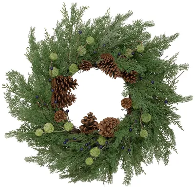 Pinecones And Blueberries Artificial Christmas Wreath, 28-inch, Unlit