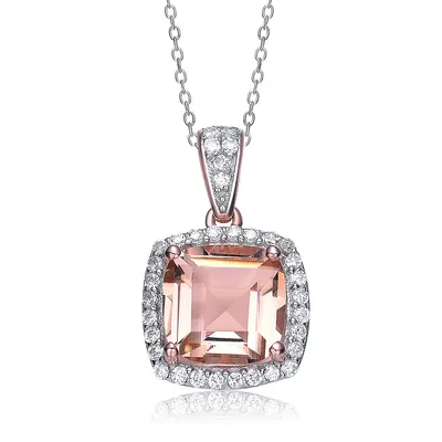 Sterling Silver 18k Rose Gold Plating With Morganite Cubic Zirconia Pendant Necklace
