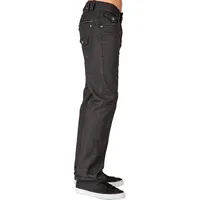Men's Relaxed Straight Leg Premium Denim Jeans Black Coated Throwback Style Zipper Trim Pockets