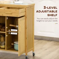 Kitchen Island On Wheels With Tempered Glass Top Drawers