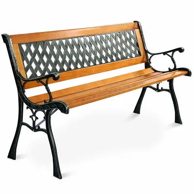 Patio Park Garden Bench Porch Path Chair Deck Cast Iron Hardwood