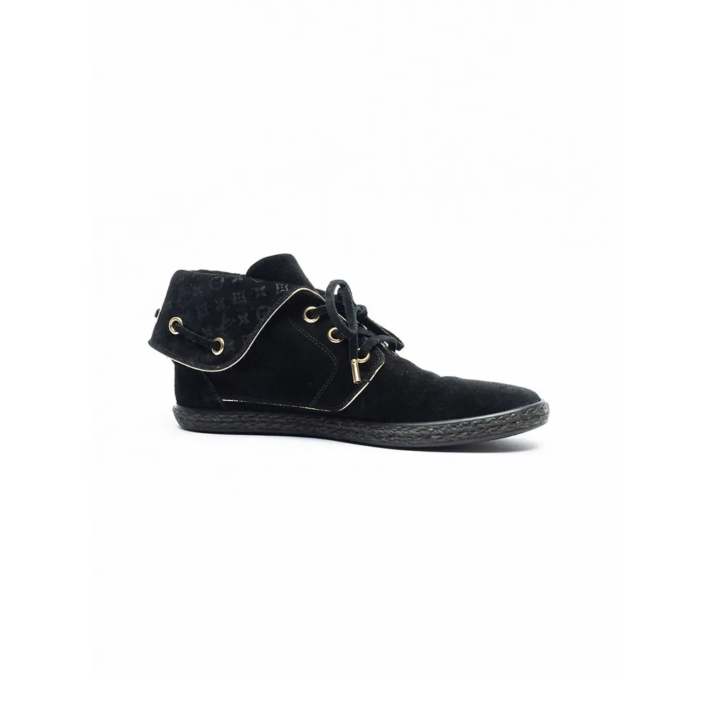 Louis Vuitton Pre-loved Louis Vuitton Women's Black Suede Monogram Fold  Over High Top Trainers