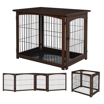 Wooden Decorative Dog Cage Pet Crate Fence Side Table Small Animal House