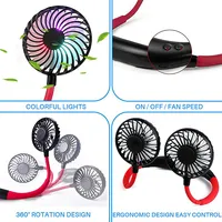 Portable Neck Fan Rechargeable Usb Hands Free Fan With 3 Level Air Flow, 7 Led Lights For Home Office Travel Indoor Outdoor Black