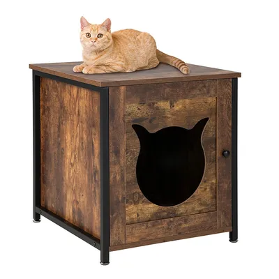 Cat Litter Box Enclosure W/ Metal Frame & Adjustable Feet Brown