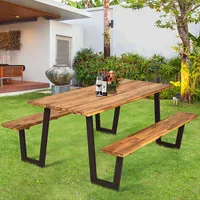 Patented Picnic Table With 2 Benches 70'' Dining Table Set With Seats And Umbrella Hole