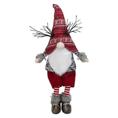 30" Red And Gray Fair Isle Sitting Gnome Christmas Figure With Led Antlers