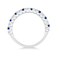 Blue Sapphire And Diamond Wedding Band Anniversary Ring 14k White Gold (0.75ct)