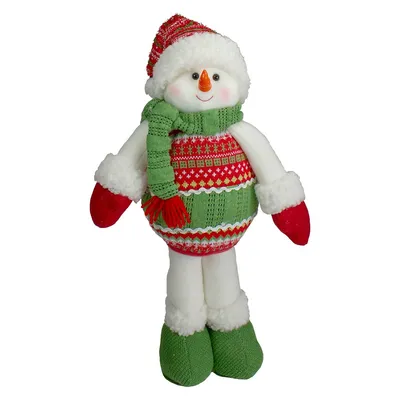17.5" Red And Green Jolly Plush Snowman Christmas Figure