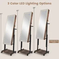3-color 46 Led Lights mirror Jewelry Cabinet Armoire Adjustable Height With Wheels