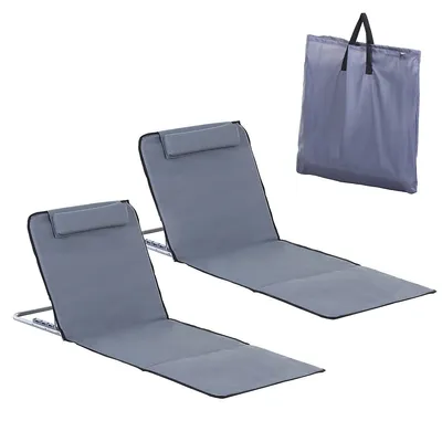 2 Pcs Outdoor Folding Chaise Lounge Chair W/ Pillow, Grey