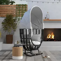 Outdoor Rocking Chair With Canopy, Pe Rattan, Pillows