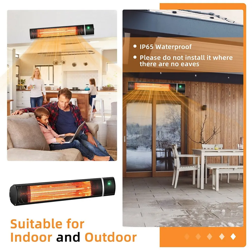 1500w Electric Patio Heater Wall-mounted Infrared Heater W/remote Control Black