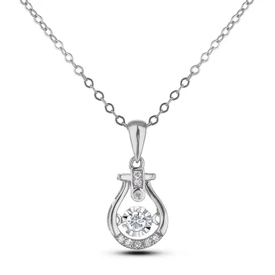 925 Sterling Silver 0.10 Cttw Canadian Diamond Fancy Dancing Diamond Pendant & Chain