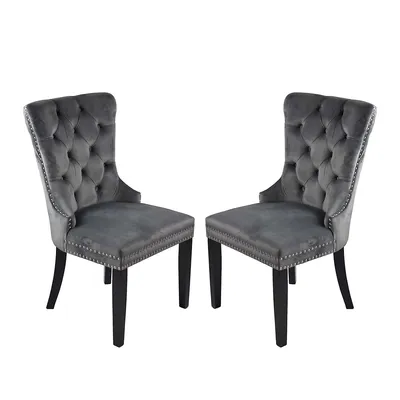 Dark Grey Madrid Dining Chair (set Of 2) With Espresso Wooden Legs
