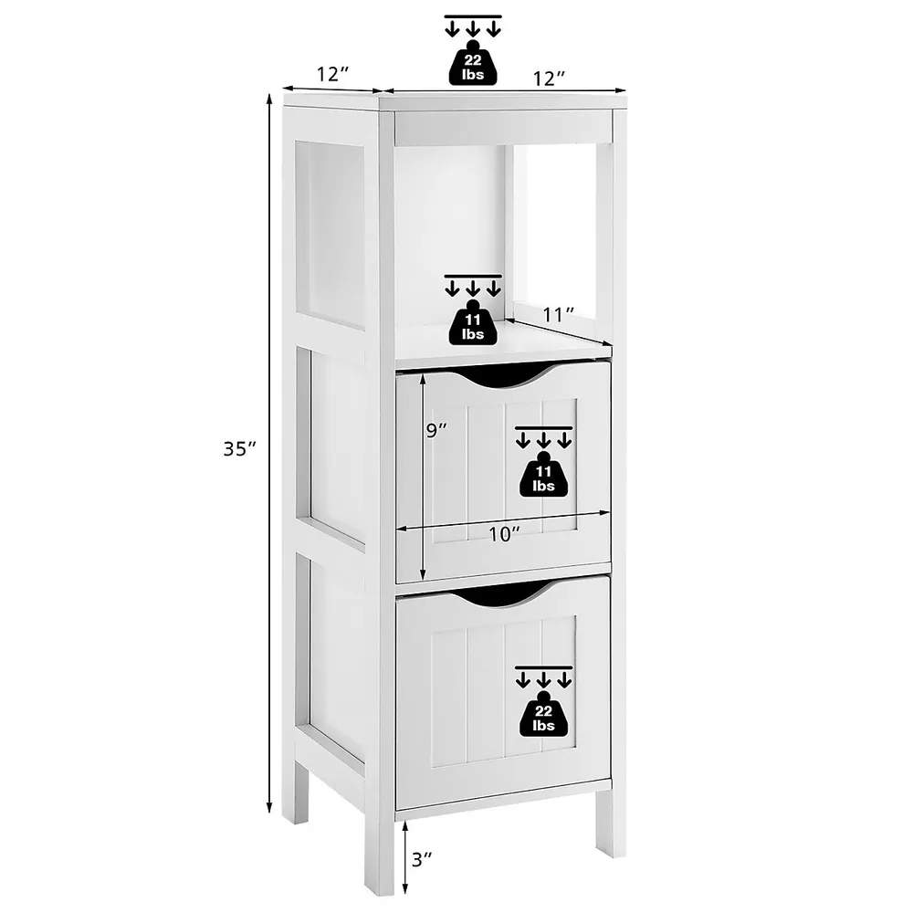 Costway Bathroom Floor Cabinet Side Storage Cabinet with 3 Drawers and 1 Cupboard White