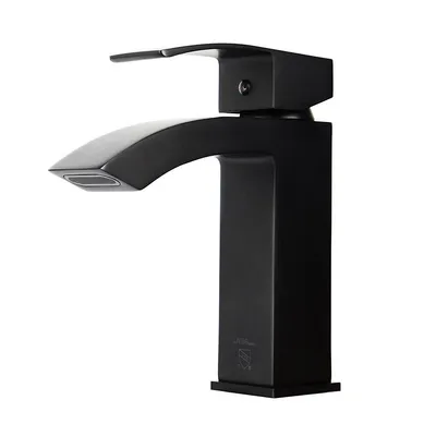 Lead Free Brass Single Handle Bathroom Faucet Waterfall Faucet With Large Rectangular Spout, Matt Black