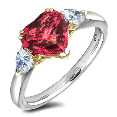 14k Gold 1.93 Ct Red Tourmaline Gemstone & 0.36 Cttw Canadian Diamond Ring