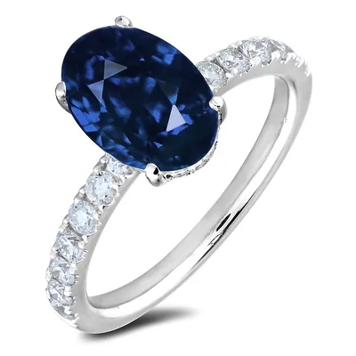 10k White Gold 0.80 Ct Sapphire & 0.52 Cttw Canadian Diamond Hidden Halo Engagement Ring