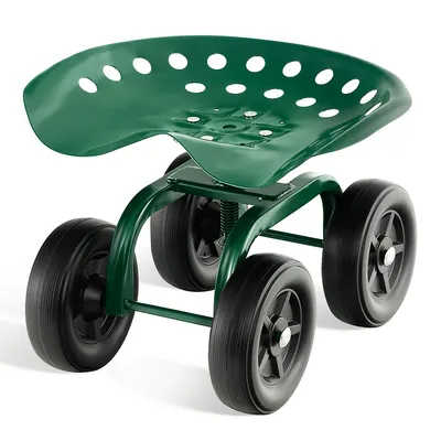 Rolling Garden Cart Heavy Duty Workseat With 360° Swivel Seat & Adjustable Height
