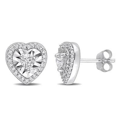 1/2 Ct Tw Diamond Heart Halo Stud Earrings In 14k White Gold