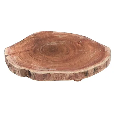 Acacia Wood Live Edge Round Board With Stand