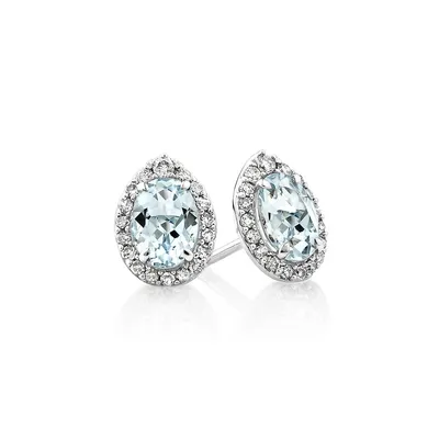 Stud Earrings With Aquamarine & 0.27 Carat Tw Of Diamonds In 10kt White Gold