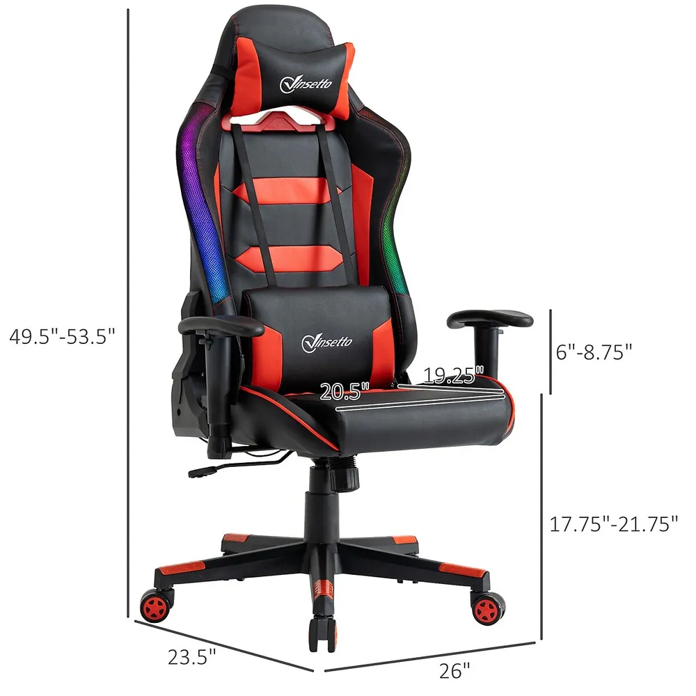 Racing Office Chair With Rgb Led Light, Lumbar Support