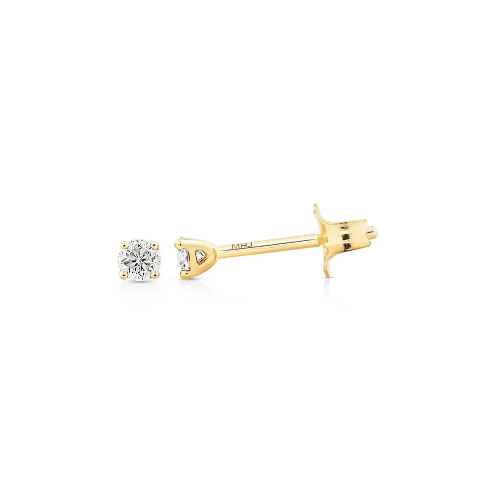 0.15 Carat Tw Diamond Round Brilliant Mini Solitaire Stud Earrings In 10kt Yellow Gold