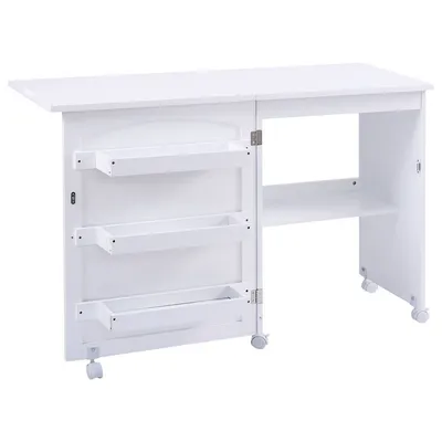 Folding Swing Craft Table Shelves Storage Cabinet Home W/ Wheels