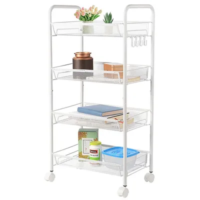 4-tier Kitchen Mesh Wire Rolling Cart Multifunction Utility Cart Kitchen Storage Cart Serving Cart With Wheels