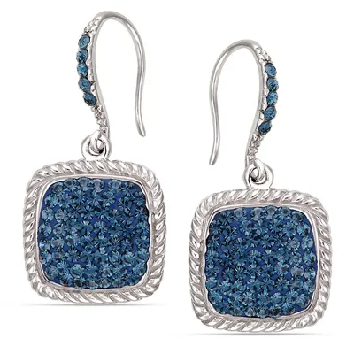 Sterling Silver Square Montana Blue Crystal Drop Earring